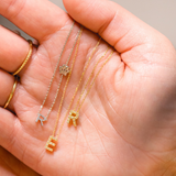 14K Solid White Gold Initial Diamond Necklace