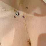 14K Solid Yellow Gold Crosses Lariat Necklace