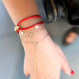 14K Solid Yellow Gold Trinity Red Silk Adjustable Unisex Bracelet