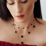 14K Solid Yellow Gold Clover Leaf Stone Necklace