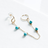 14K Solid Yellow Gold Turquoise Chain & Hoop Connected Earring – Modern Luxury