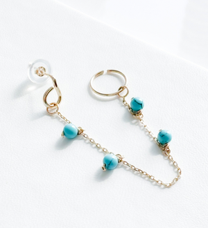 14K Solid Yellow Gold Turquoise Chain & Hoop Connected Earring – Modern Luxury