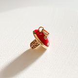 14K Solid Gold Red Enamel Mushroom Charm