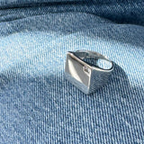 925 Sterling Silver CZ Square Unisex Ring