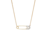 14K Solid Yellow Gold Safety Pin Diamond Necklace