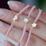 14K Solid Yellow Gold Pink Macrame Mother of Pearl Star Bracelet