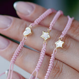 14K Solid Yellow Gold Pink Macrame Mother of Pearl Heart Bracelet