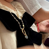 14K Solid Yellow Gold Genuine Stones Necklace