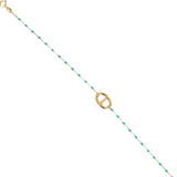 14K Solid Yellow Gold Beads Enamel Mariner Charm Necklace