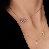 14K Solid Yellow Gold Beads Enamel Mariner Charm Necklace