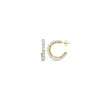 14K Solid Yellow Gold Pearls Open Hoops Earrings