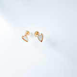 14K Solid Yellow Gold Elongated Heart Mother of Pearl Stud Earrings