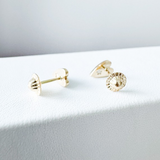 14K Solid Yellow Gold Elongated Heart Mother of Pearl Stud Earrings
