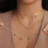 14K Solid Yellow Gold Diamond Station Necklace