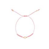 14K Solid Yellow Gold Pink Macrame Mother of Pearl Heart Bracelet