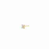 14K Solid Yellow Gold 4mm CZ Four-Leaf Flower Straight Post Nose Earring