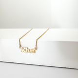 14K Solid Yellow Gold 3mm Flat Custom Name Necklace Block Font