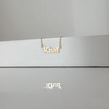 14K Solid Yellow Gold 3mm Flat Custom Name Necklace Block Font