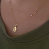 14K Solid Gold Custom Cross Necklace with CZ Birthstone Bezel – Personalized Jewelry