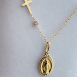 14K Solid Gold Custom Cross Necklace with CZ Birthstone Bezel – Personalized Jewelry