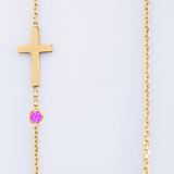 14K Solid Gold Custom Cross Necklace with CZ Birthstone Bezel – Personalized Jewelry