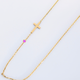 14K Solid Gold Custom Cross Necklace with CZ Birthstone Bezel – Personalized Jewelry