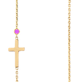 14K Solid Gold Custom Cross Necklace with CZ Birthstone Bezel – Personalized Jewelry