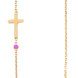14K Solid Gold Custom Cross Necklace with CZ Birthstone Bezel – Personalized Jewelry