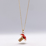 14K Solid Gold Red Enamel Mushroom Charm