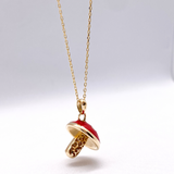 14K Solid Gold Red Enamel Mushroom Charm