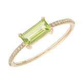 14K Solid Gold Emerald-Cut Semi Precious Stone Ring with Pave Diamonds