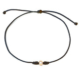 14K Solid Yellow Gold Bezel Diamond Cord Bracelet
