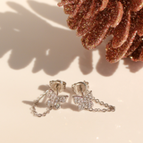 925 Sterling Silver CZ Pave Butterfly Chain Earrings