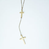 14K Solid Yellow Gold Crosses Lariat Necklace