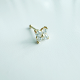 14K Solid Yellow Gold 4mm CZ Four-Leaf Flower Straight Post Nose Earring