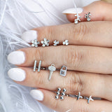 925 Sterling Silver CZ Long Flower Screw Back Earrings