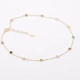 14K Solid Yellow Gold Multi Color Heart CZ Anklet