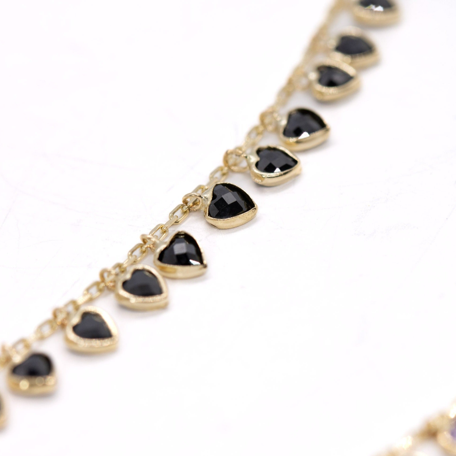 14K Solid Yellow Gold Multi Hearts CZ Charms Necklace