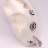 925 Sterling Silver CZ Evil Eye Huggie Hoop Earrings