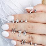 925 Sterling Silver CZ Long Flower Screw Back Earrings