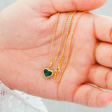 14K Solid Yellow Gold Genuine Stone Heart Pendant