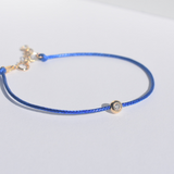 14K Solid Yellow Gold Diamond Bezel Leather Cord Bracelet