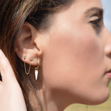 14K Solid Yellow Gold Rainbow CZ Round Connected Earring