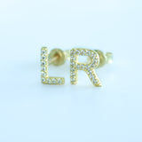 14K Solid Gold CZ Initial Stud Earring