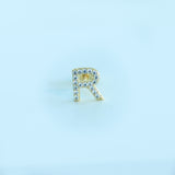 14K Solid Gold CZ Initial Stud Earring