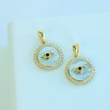 14K Solid Gold Mother of Pearl Evil Eye Pendant with Cubic Zirconia