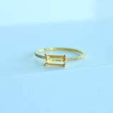 14K Solid Gold Emerald-Cut Semi Precious Stone Ring with Pave Diamonds