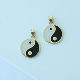 14K Solid Yellow Gold White & Black Enamel Yin Yang Pendant