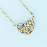14K Solid Yellow Gold Pave Diamond Heart Necklace