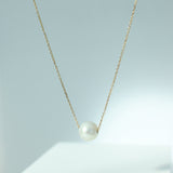 14K Solid Yellow Gold Adjustable Pearl Necklace